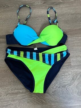 Neon Green & Aqua Two-Piece Bikini Set